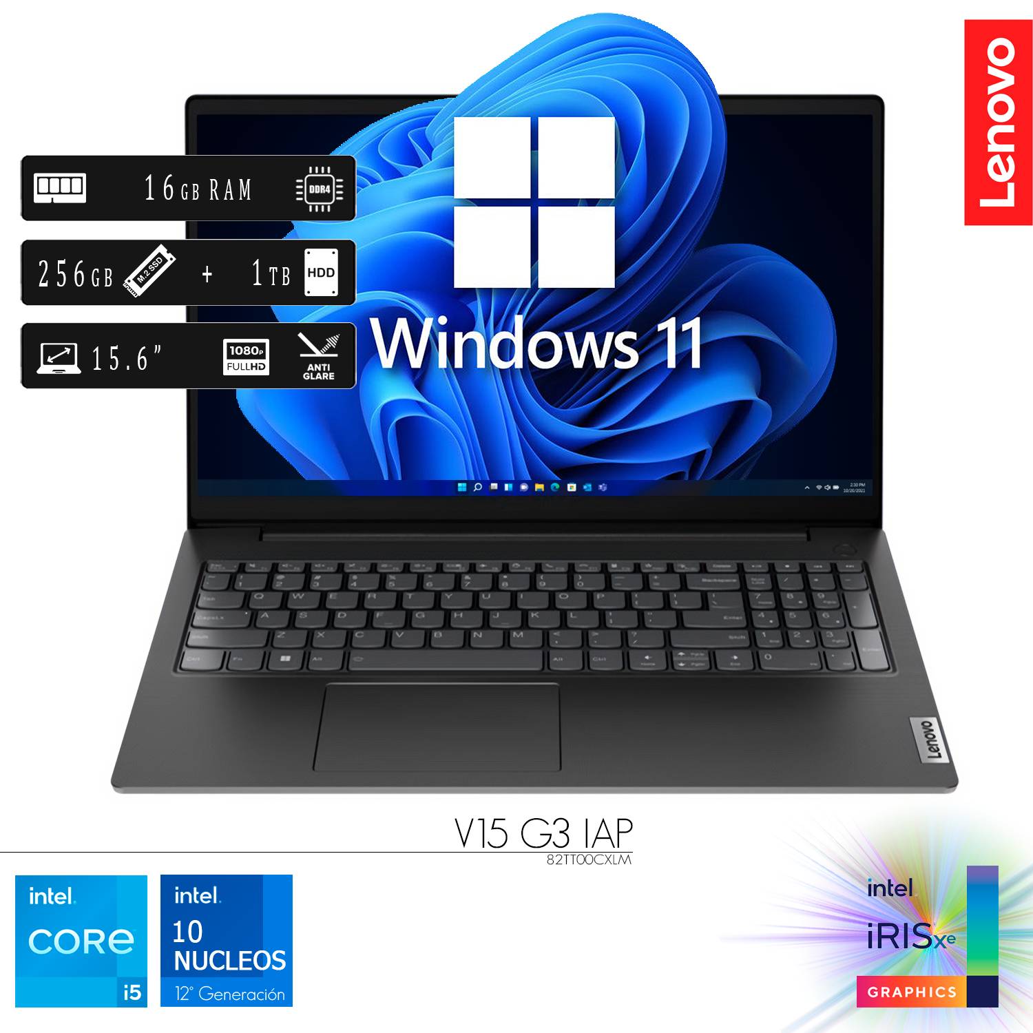 Laptop Nueva Lenovo V15 G3 IAP Core I5 12va Gen 16GB RAM 256GB SSD 1TB HDD